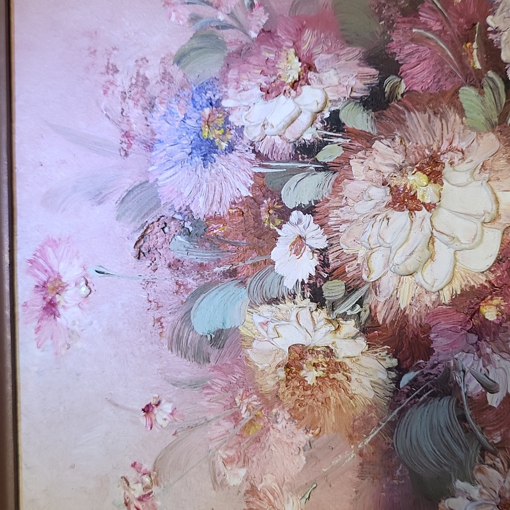 Vintage Floral oil painting on canvas framed by K Stone